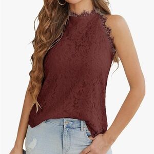 Berryou Women's Lace Tank Tops
Casual Blouse Summer Deep Rust Color XL